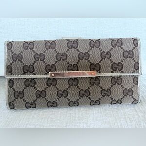 Gucci GG Canvas Continental Wallet (beige/ebony with light leather trim)